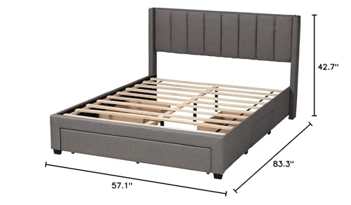 Baxton Studio Coronado Mid-Century Modern Transitional Grey Fabric Full Size 3-Drawer Storage Platform Bed