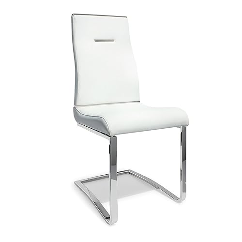 Creative Images Polyurethane Dining Chair, Stainless Steel Silver Base, Set of 2 White Silver White Finish