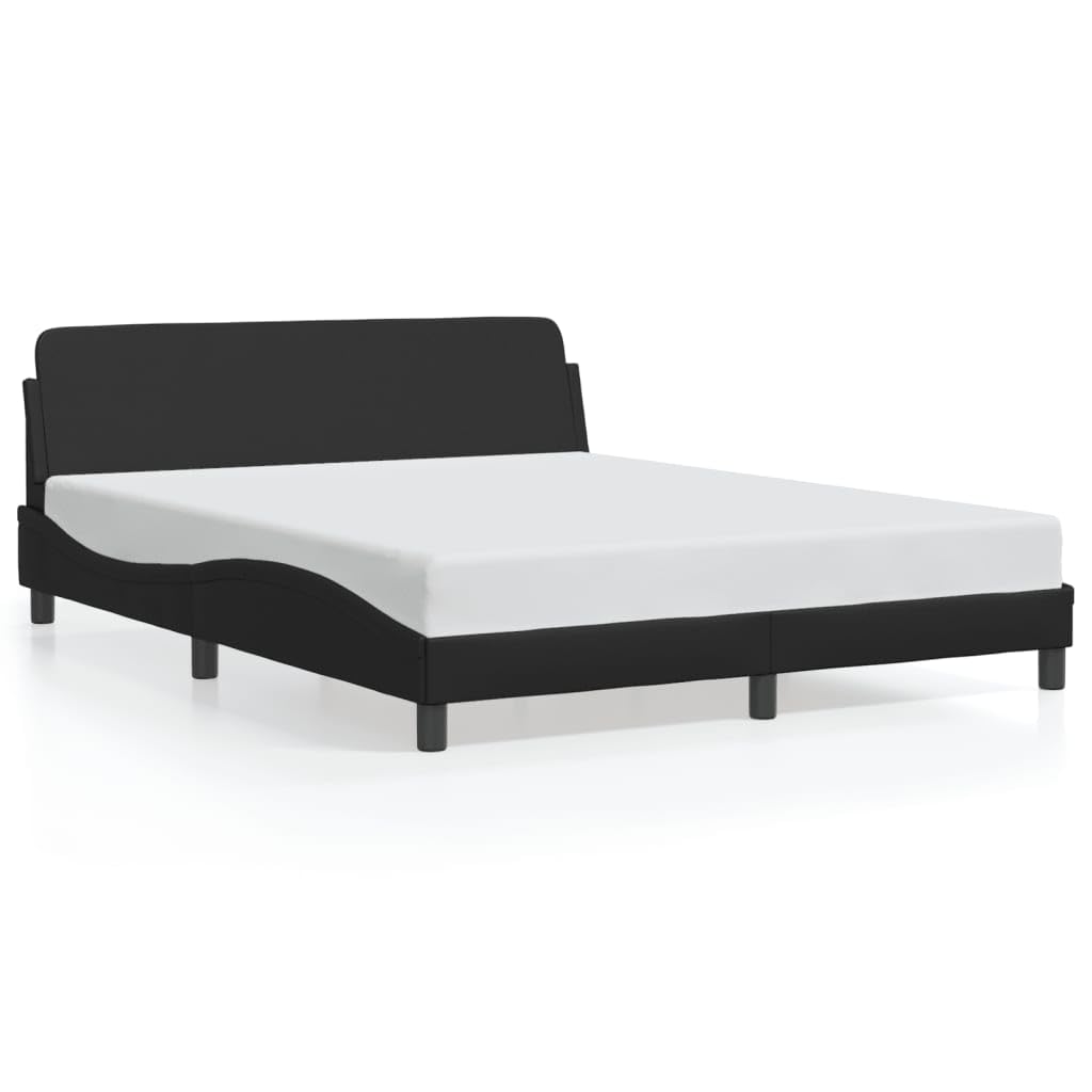 vidaXL Bed Frame with Headboard Black Queen Faux Leather 85.8"x61.8"x29.3" Stylish Modern Faux Leather Bed with Plywood Slats and Sturdy Legs