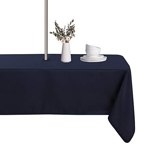 Lushvida Rectangle Outdoor Tablecloth With Umbrella Hole And Zipper, 60X84 Inch Navy, Washable Waterproof Table Cloth Spill Proo