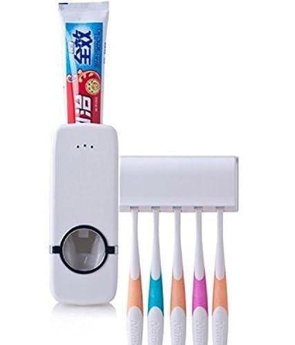 GLOWICK Aspire International Automatic Plastic Toothpaste Dispenser with Wall Mount Toothbrush Holder (1Pcs)