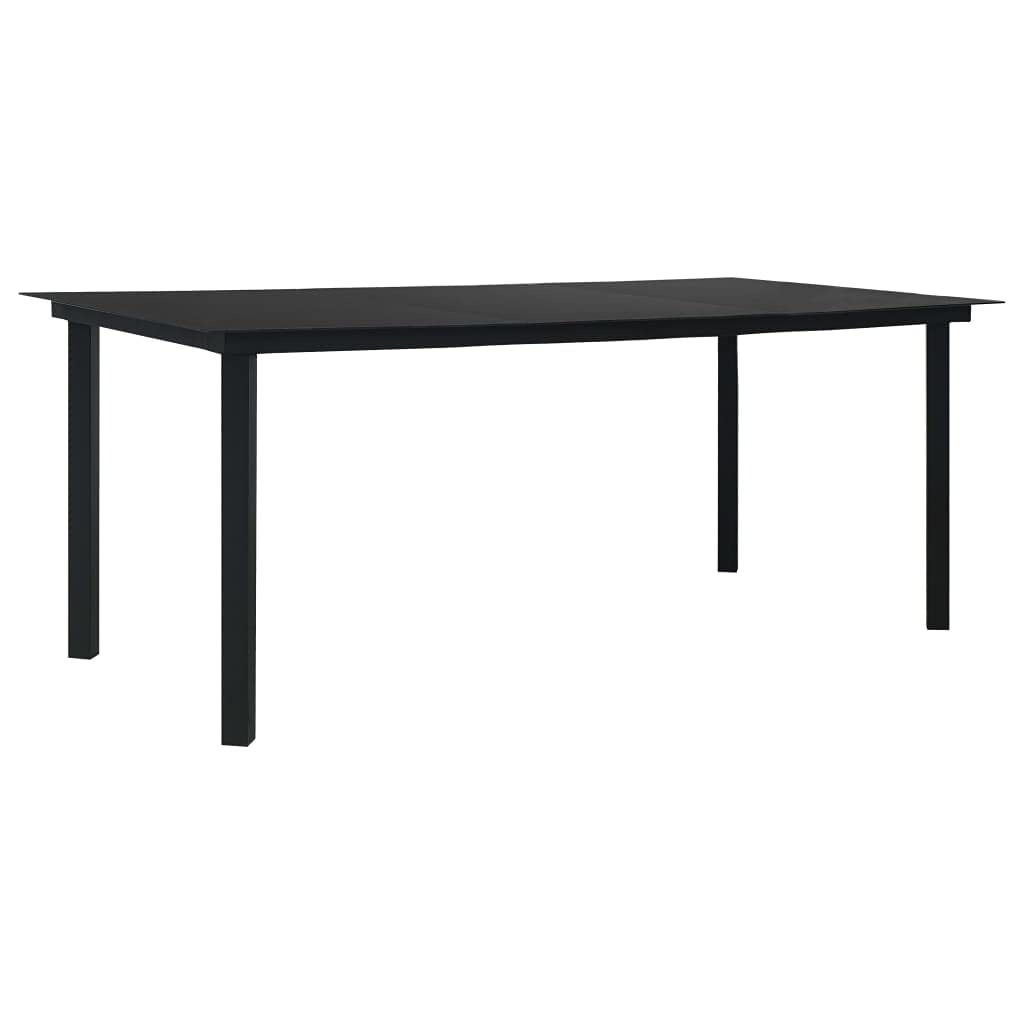 vidaXL Rectangular Patio Dining Table – Industrial-Style, Outdoor Furniture for Patio or Garden, Durable Powder-Coated Steel & Glass Top, Black – 74.8"x35.4"x29.1”