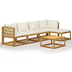 vidaXL Patio Lounge Set 6 Piece, Sectional Sofa for Outdoor Garden, Patio Furniture with Cushion, Coffee Table, Modern Style, Cream Solid Acacia Wood