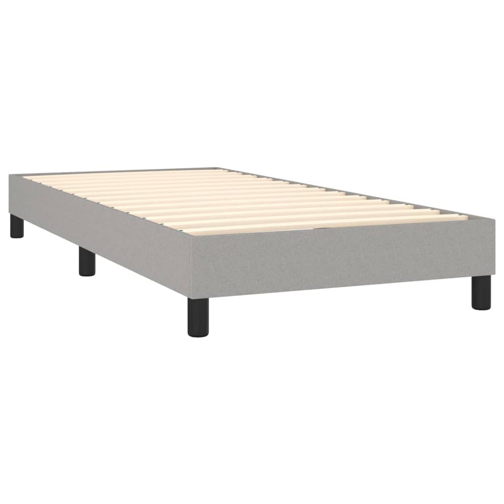vidaXL Twin XL Box Spring Bed Frame in Light Gray Fabric - Modern Style Single Bed with Supportive Legs and Plywood Slats for Stability