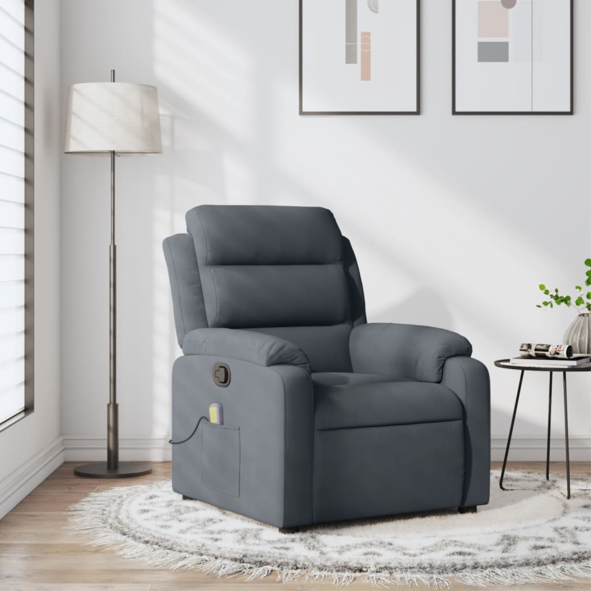 vidaXL Massage Recliner Chair Dark Gray Velvet