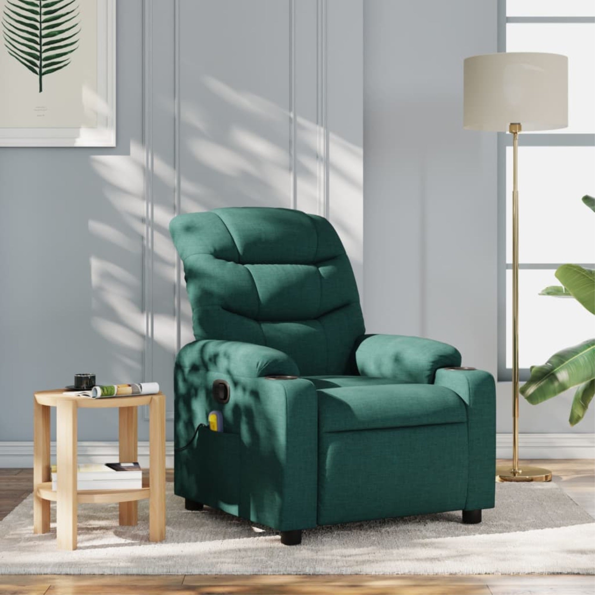 vidaXL Massage Recliner Chair Dark Green Fabric