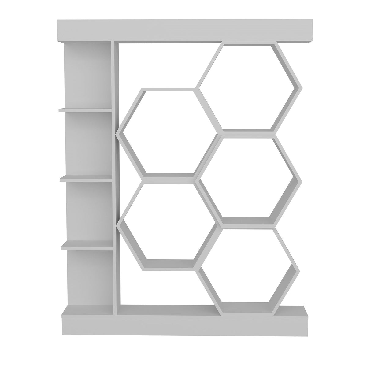 Modern White Bookshelf 140 Cm X 29.6 Cm X 177.4 Cm | 100% Melamine Coated Particle Board 18 Mm Thick | Stylish Geometric Design