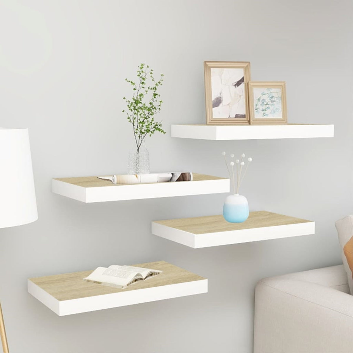 Vidaxl Floating Wall Shelves 4 Pcs Oak And White 15.7 Inch X9.1 Inch X1.5 Inch  Mdf