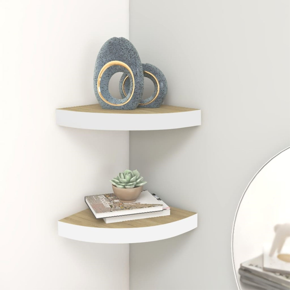 Vidaxl Wall Corner Shelves 2 Pcs Oak And White 13.7 Inch X13.7 Inch X1.4 Inch  Mdf