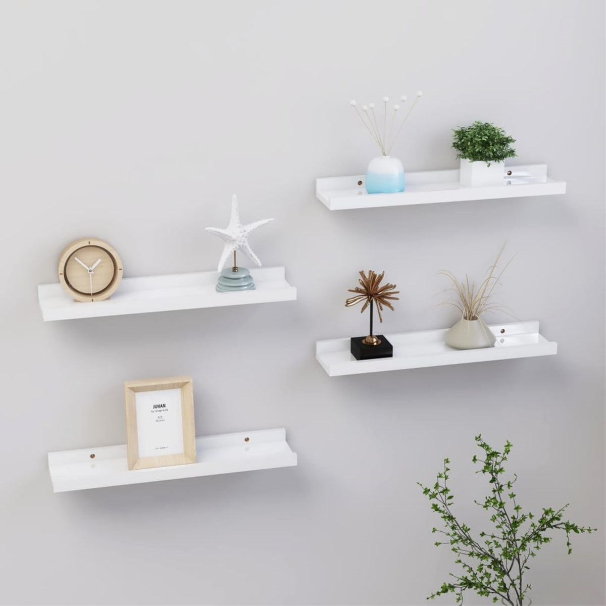 Vidaxl Wall Shelves 4 Pcs High Gloss White 15.7 Inch X3.5 Inch X1.2 Inch