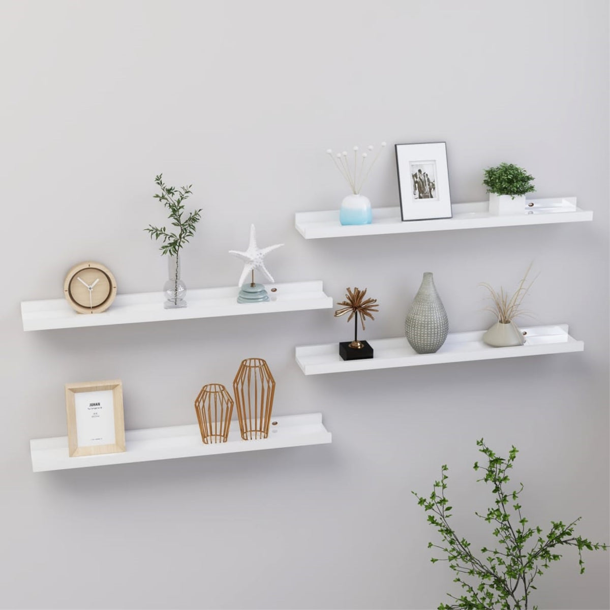 Vidaxl Wall Shelves 4 Pcs High Gloss White 23.6 Inch X3.5 Inch X1.2 Inch