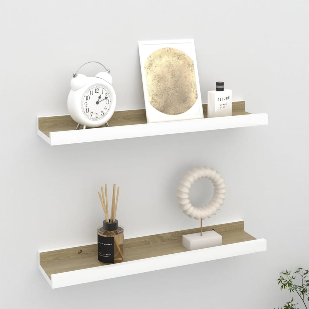 Vidaxl Wall Shelves 2 Pcs White And Sonoma Oak 15.7 Inch X3.5 Inch X1.2 Inch