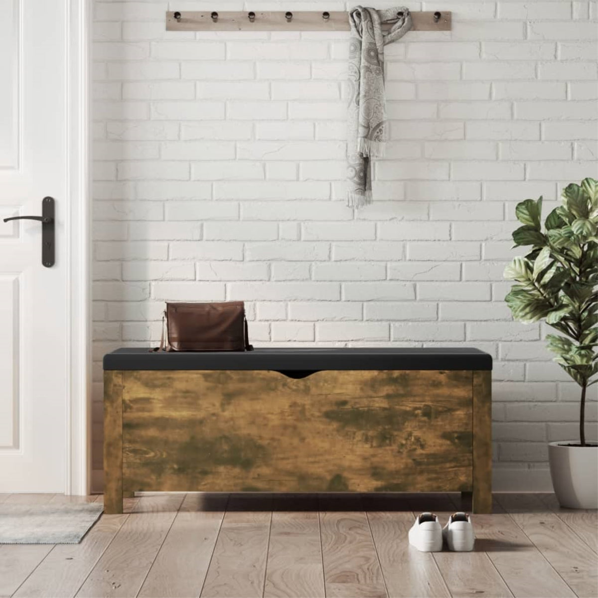 Vidaxl Storage Box With Cushion Smoked Oak 41.3 Inch X15.7 Inch X17.7 Inch