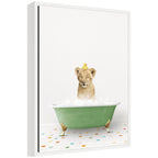 Sylvie Lion Cub in Green Bathtub on Colored Tile Framed Canvas by Amy Peterson