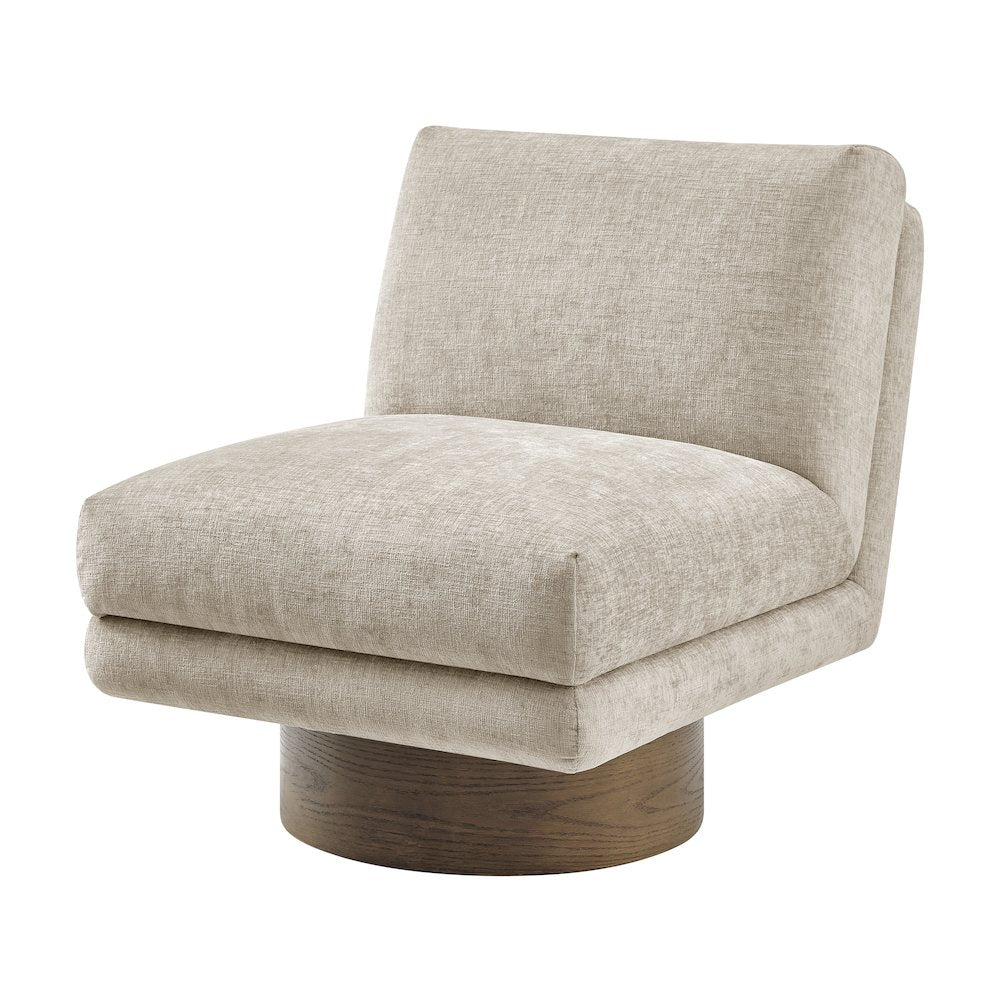 Zenda Chenille Swivel Accent Chair w/ Wooden Base