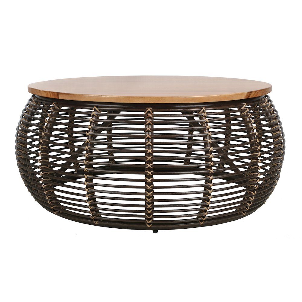 Iris Rattan Coffee Table with Wood Top