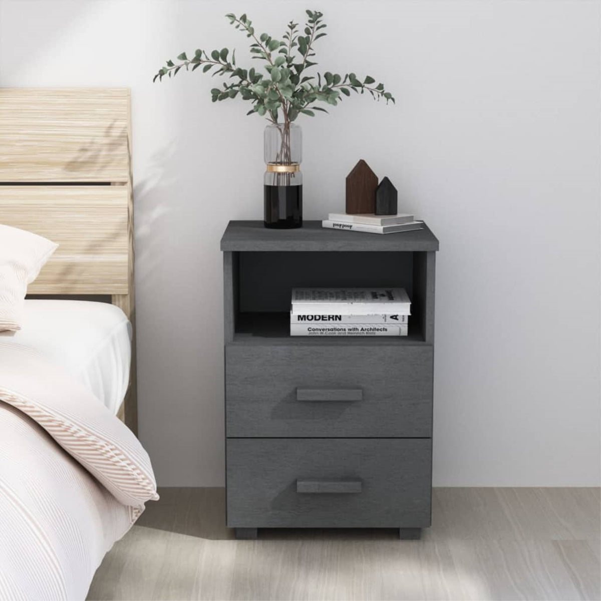 Vidaxl Bedside Cabinet Dark Gray 15.7 Inch X13.8 Inch X24.4 Inch  Solid Wood Pine