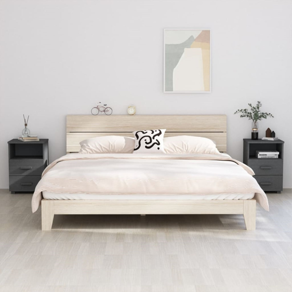 Vidaxl Bedside Cabinets 2 Pcs Dark Gray 15.7 Inch X13.8 Inch X24.4 Inch  Solid Wood Pine