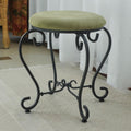 Round Iron Vanity Stool with Cushion -Sage