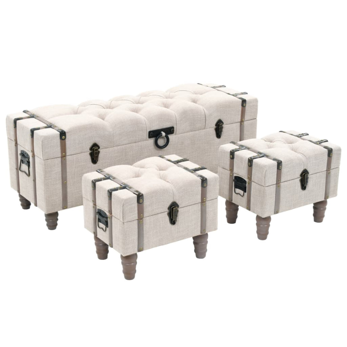 Vidaxl Storage Benches 3 Pcs Cream Solid Wood Fir&Fabric