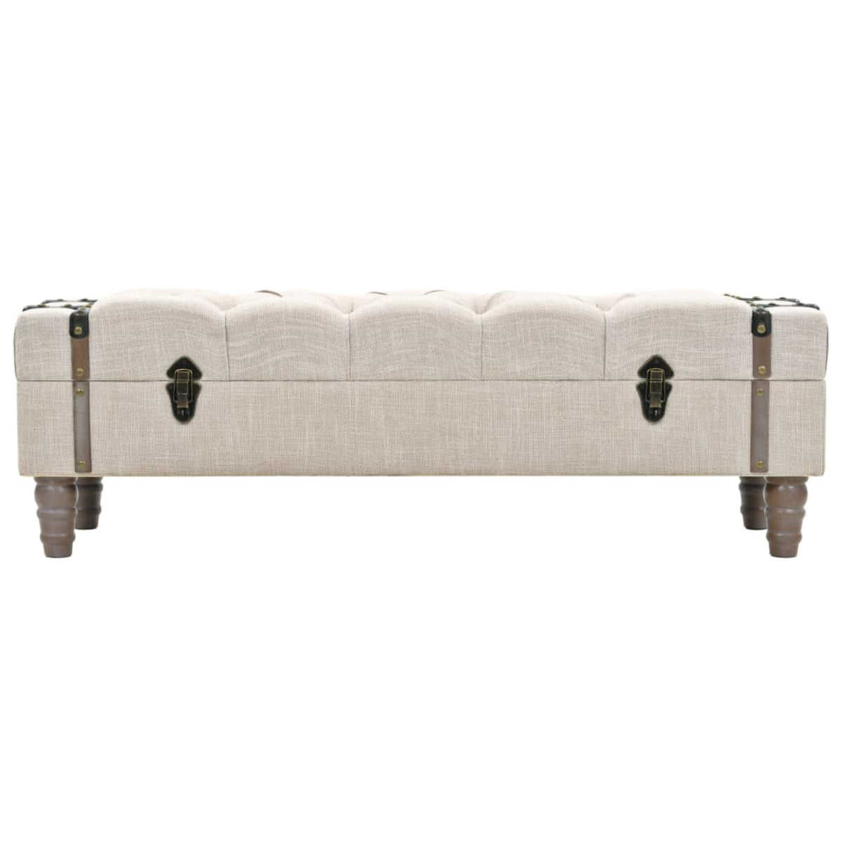 Vidaxl Storage Bench 43.7 Inch  Cream Solid Wood Fir&Fabric