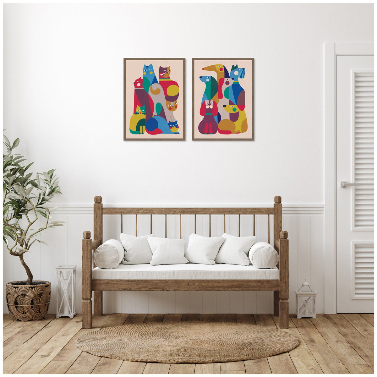 Retro Cats & Dogs 2 Piece Framed Canvas Wall Art Set by Rachel Lee
