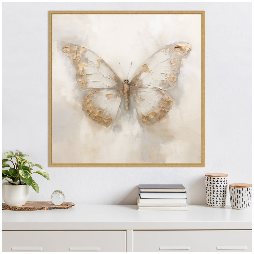 Sylvie Butterfly Neutral 2 Framed Canvas by The Creative Bunch Studio