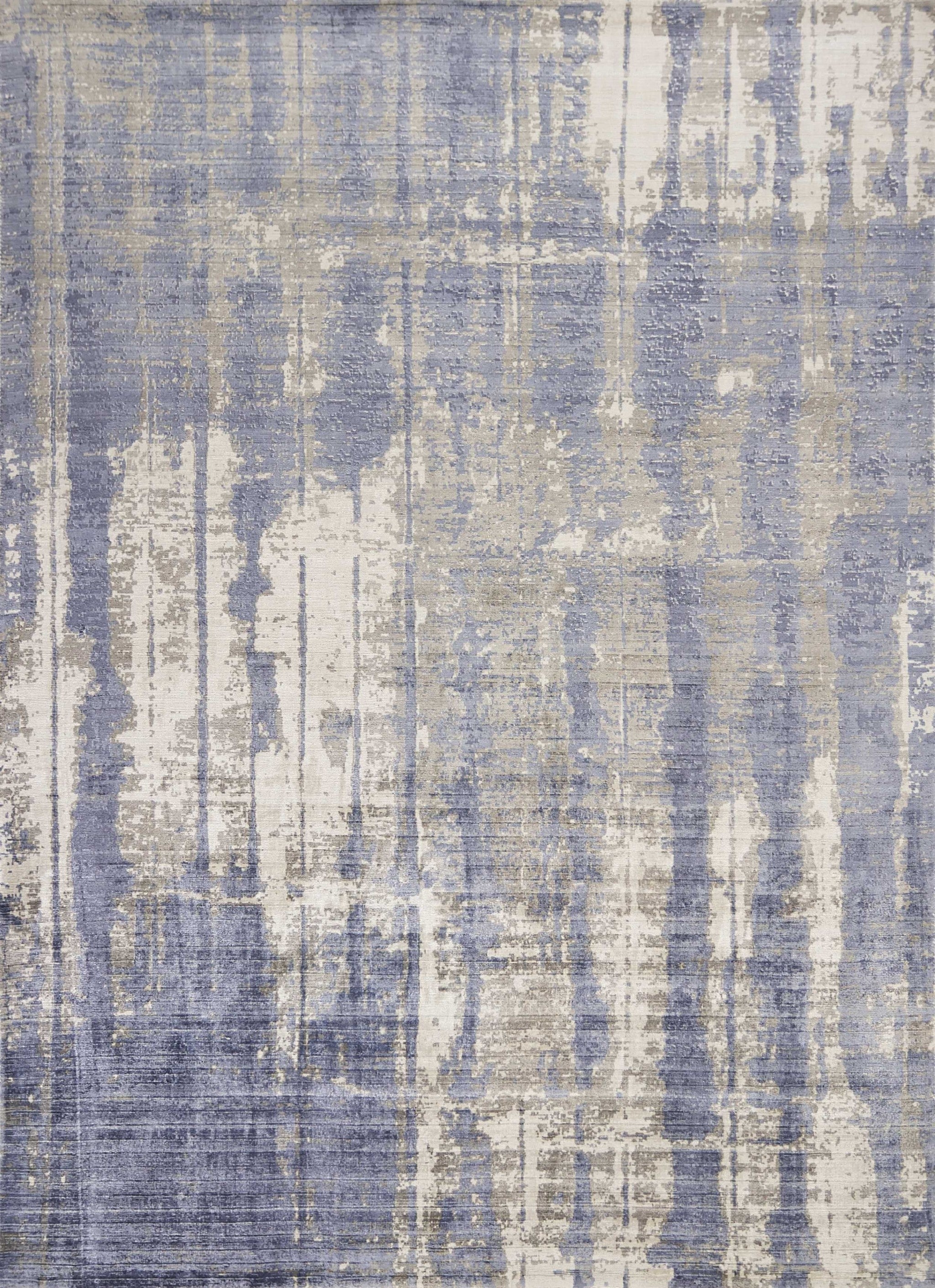 3 X 5 Grey Or Blue Abstract Brushstrokes Viscose Indoor Area Rug