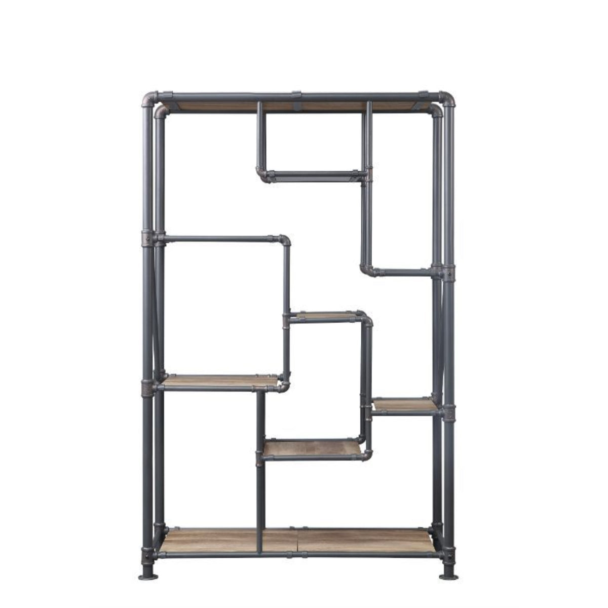 Acme Brantley Rectangular Metal Bookshelf in Antique Oak and Sandy Gray