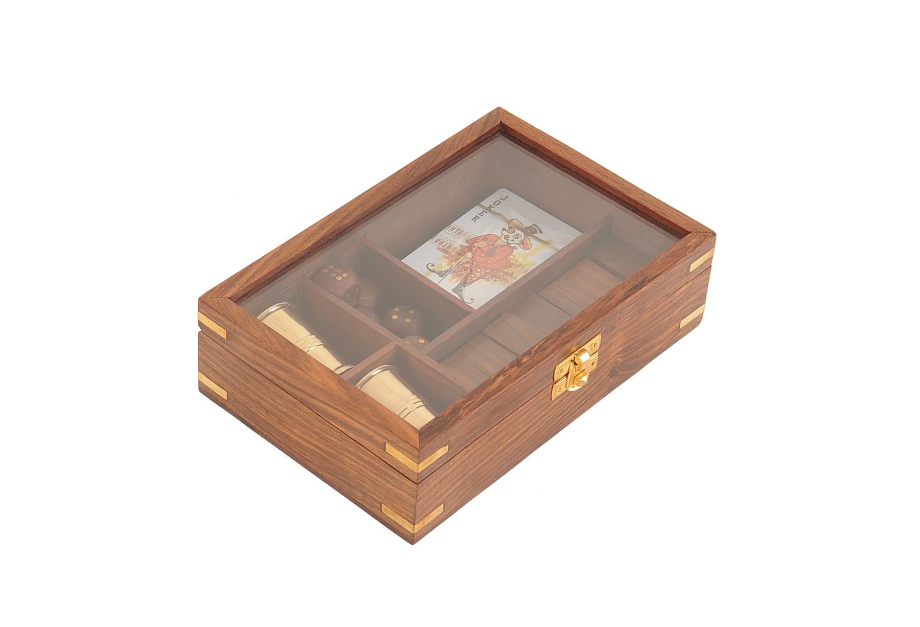 5.25 X 8 X 2.5 Wooden Game Set With Brass Goblet
