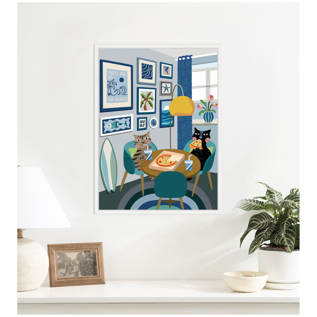 Pizza Cats by Rachel Lee 3 Birdies Studio Framed Canvas Wall Art Print