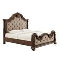 Belvedere Eastern King Platform Bed Frame, Tufted Headboard  Dark Cherry Finish
