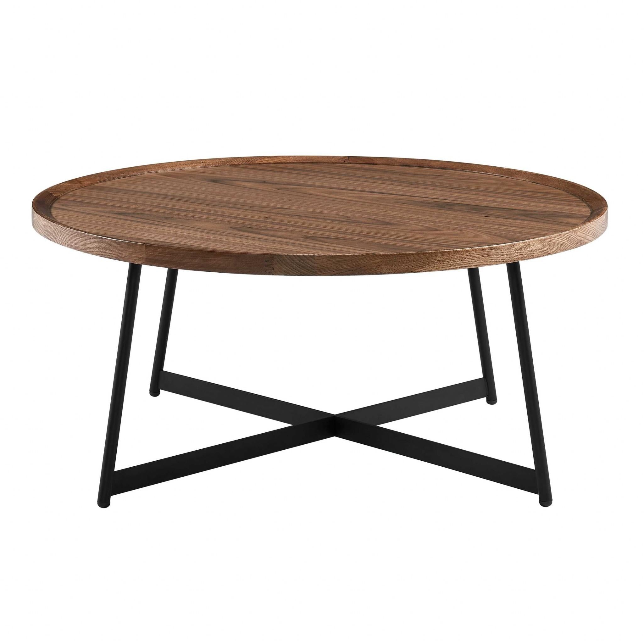 Modern Elegance Brown Walnut And Black Modern Round Coffee Table