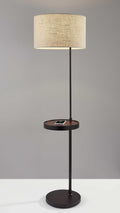 64 Black Tray Table Floor Lamp With Beige Drum Shade