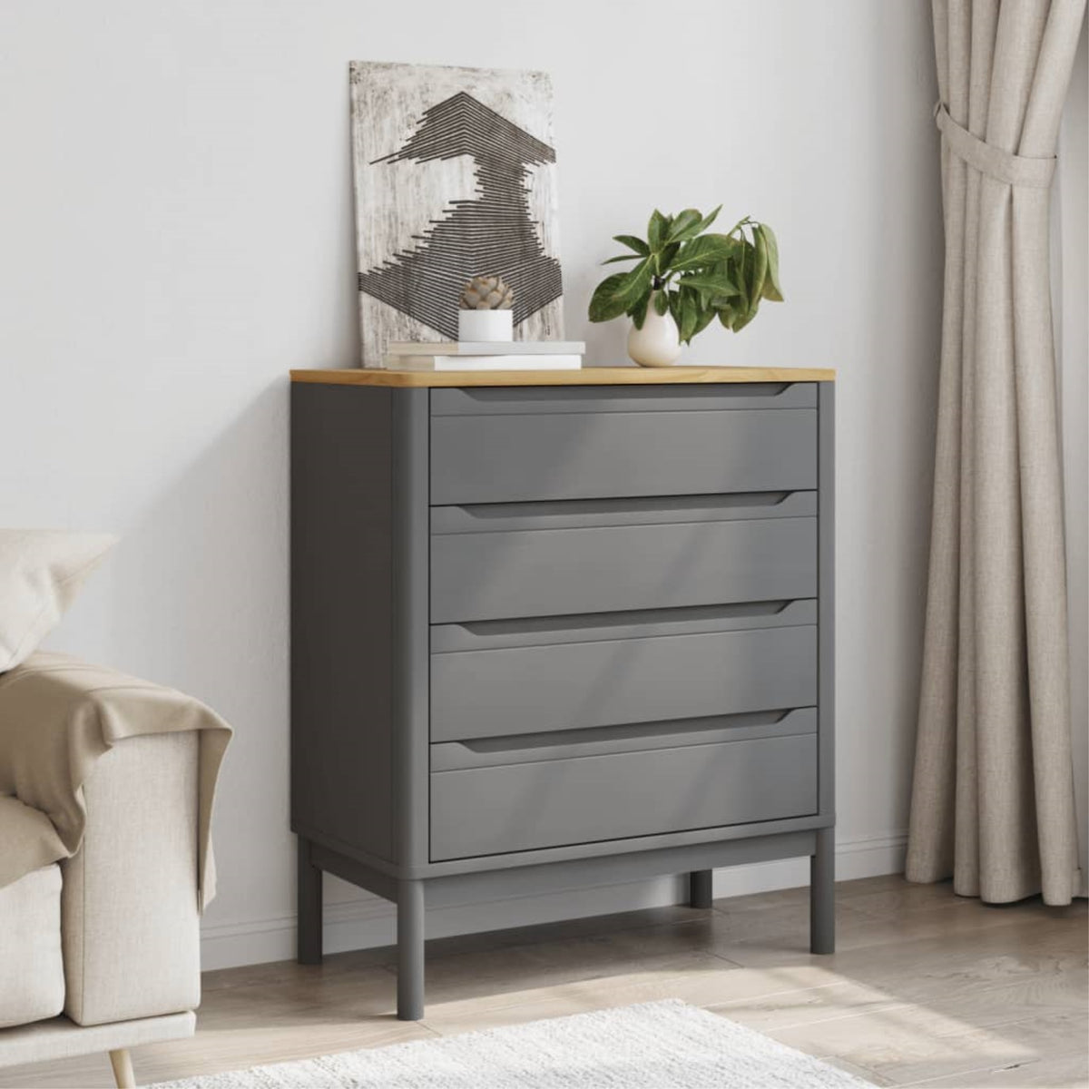 Vidaxl Chest Of Drawers Floro Gray Solid Wood Pine