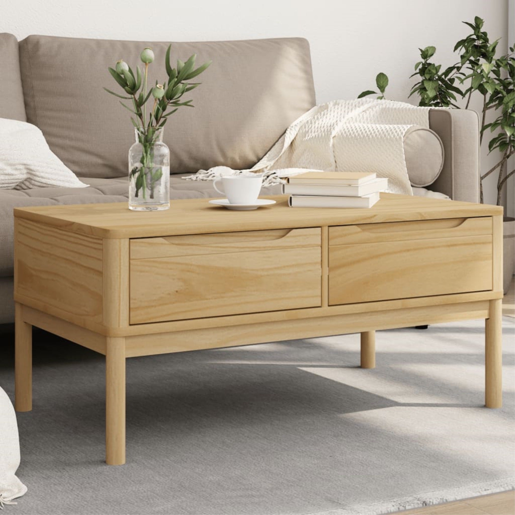 vidaXL Coffee Table FLORO Wax Brown 39''x21.9''x17.7'' Solid Pine Wood