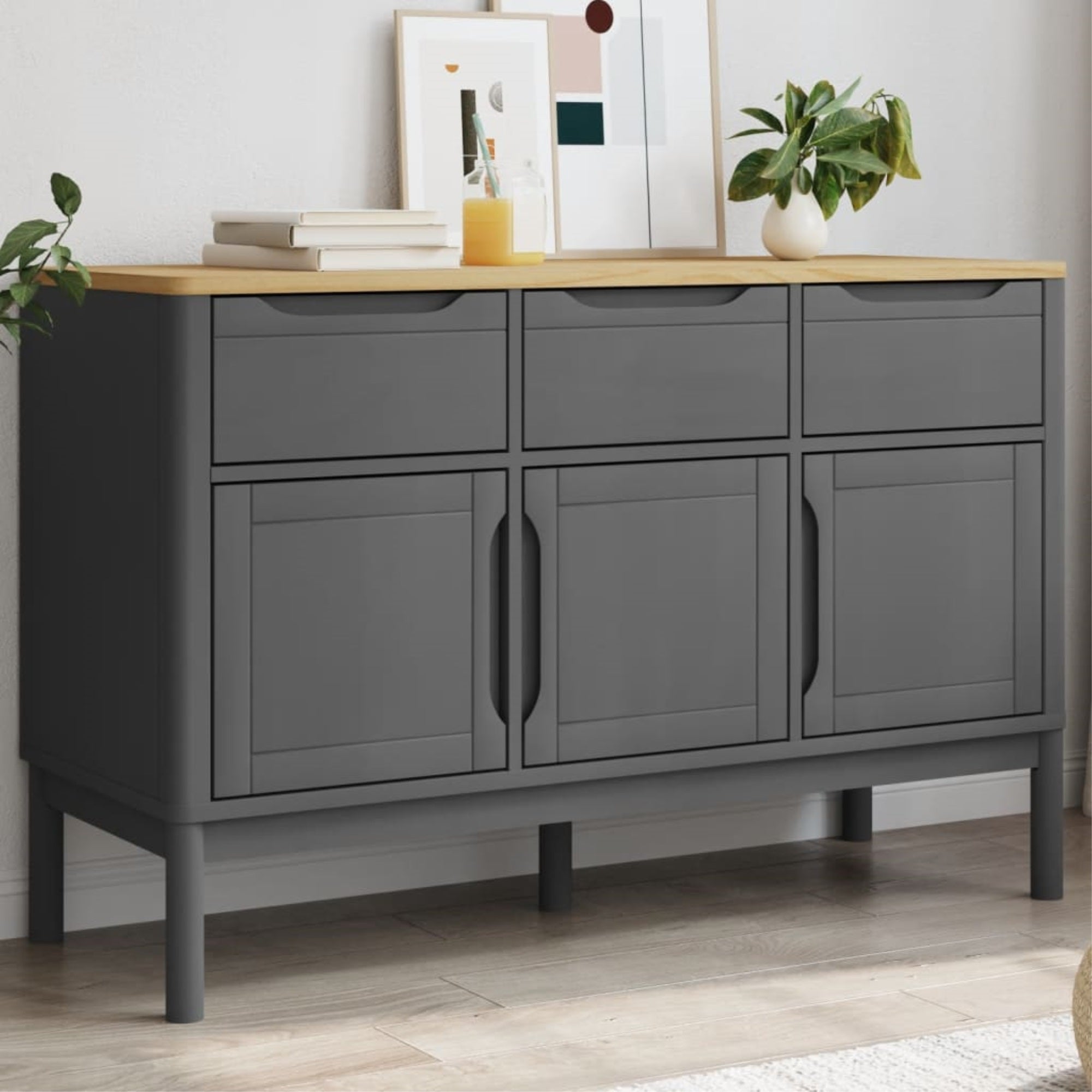 vidaXL Sideboard FLORO Gray 44.9''x16.9''x29.1'' Solid Wood Pine