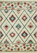 5X8 Ivory Machine Woven Geometric Lodge Indoor Area Rug