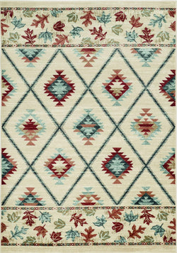 5X8 Ivory Machine Woven Geometric Lodge Indoor Area Rug