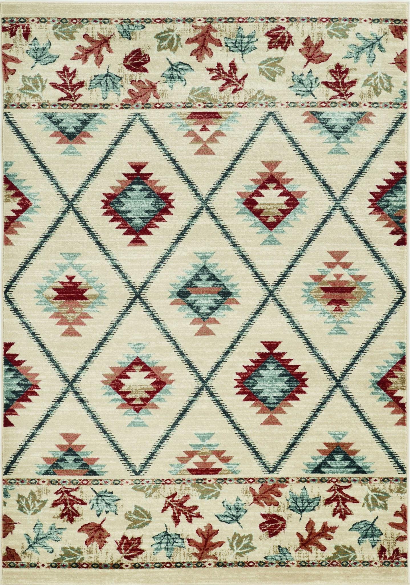 5X8 Ivory Machine Woven Geometric Lodge Indoor Area Rug