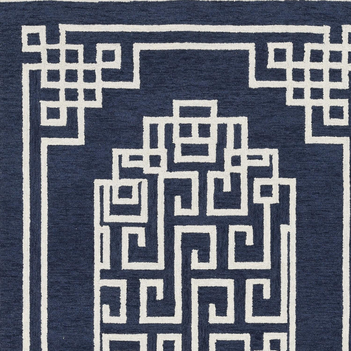3X5 Navy Blue Ivory Hand Tufted Greek Key Medallion Indoor Area Rug