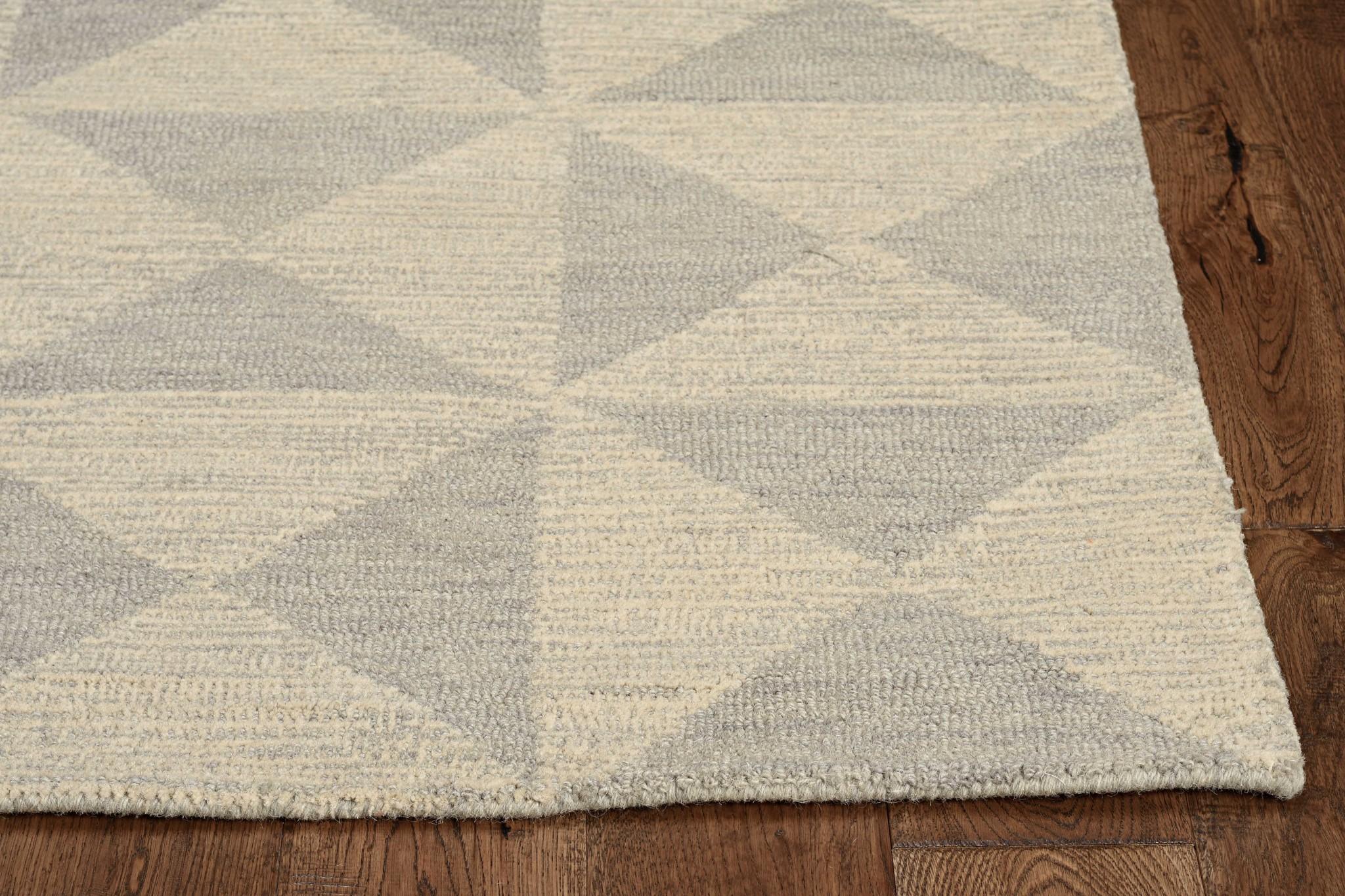8 Ivory Hand Tufted Space Dyed Geometric Indoor Runner Rug