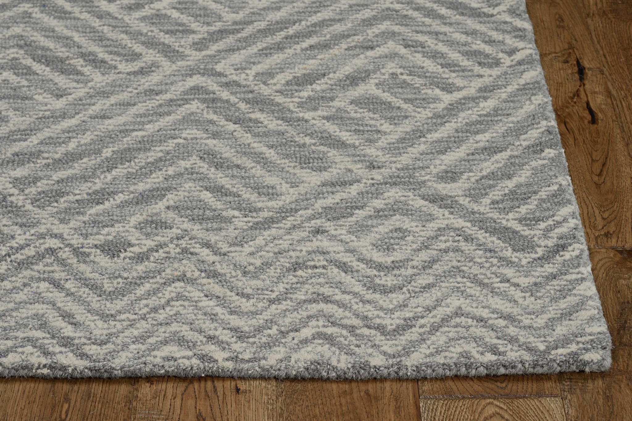 2 X 8 Denim Geometric Tiles Wool Runner Rug