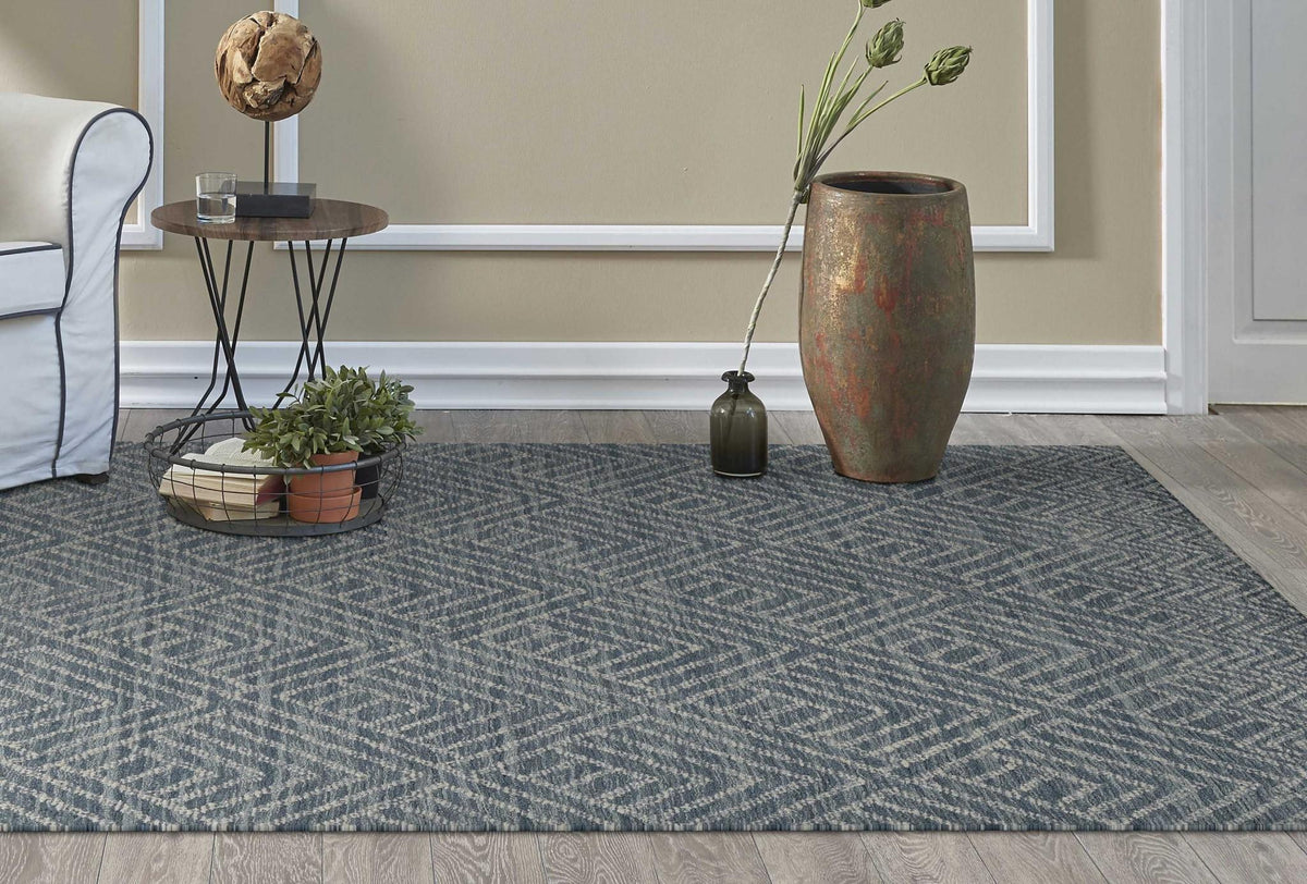 7X10 Denim Blue Hand Tufted Space Dyed Geometric Indoor Area Rug
