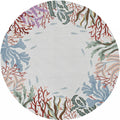 8 Ivory Hand Hooked Bordered Coral Reef Round Indoor Area Rug