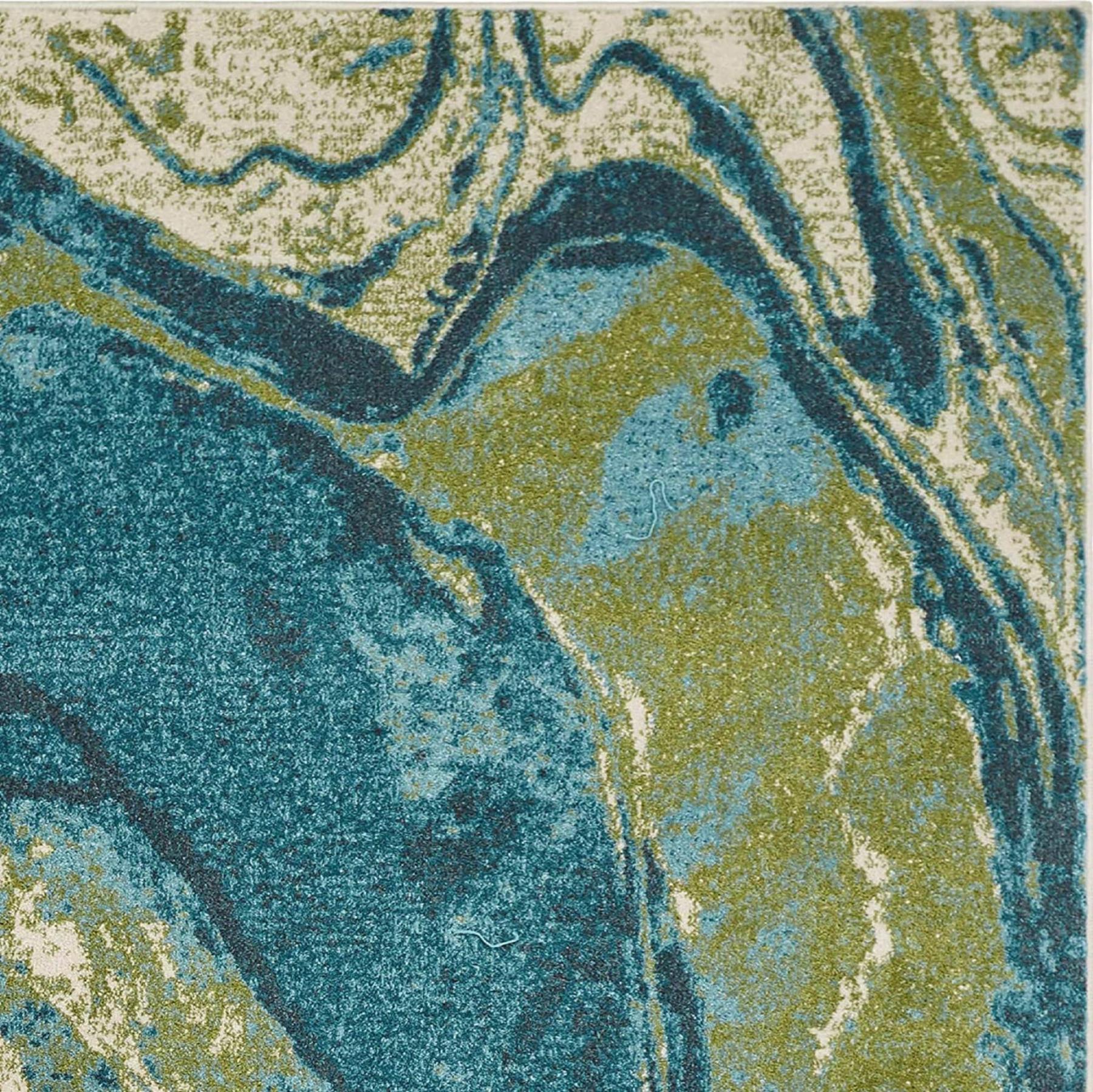 7X10 Teal Blue Machine Woven Marble Indoor Area Rug