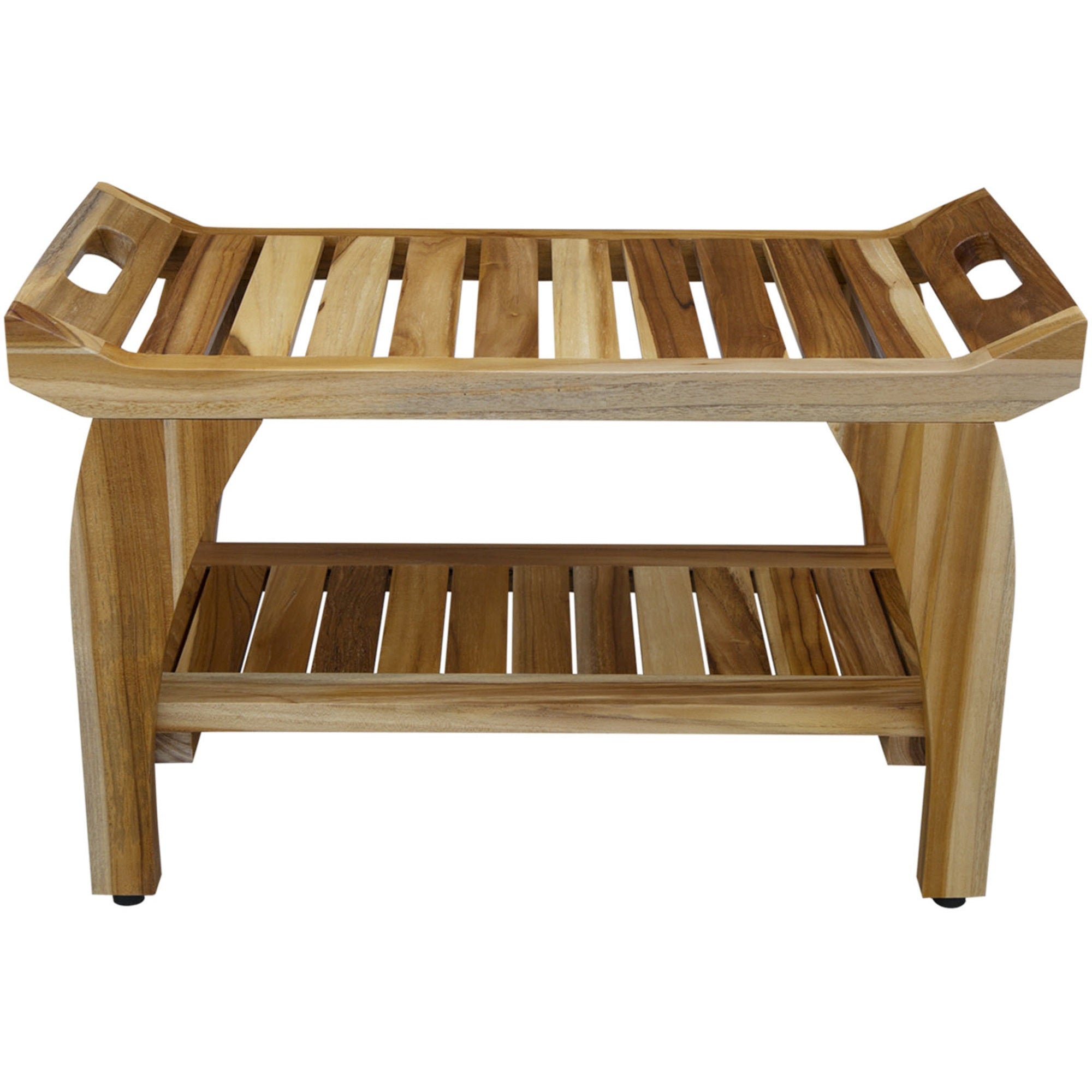 Rectangular Teak Shower Bench With Handles In Natural Finish
