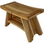 HomeRoots Rectangular Teak Shower Stool Or Bench with Shelf in Natural Finish