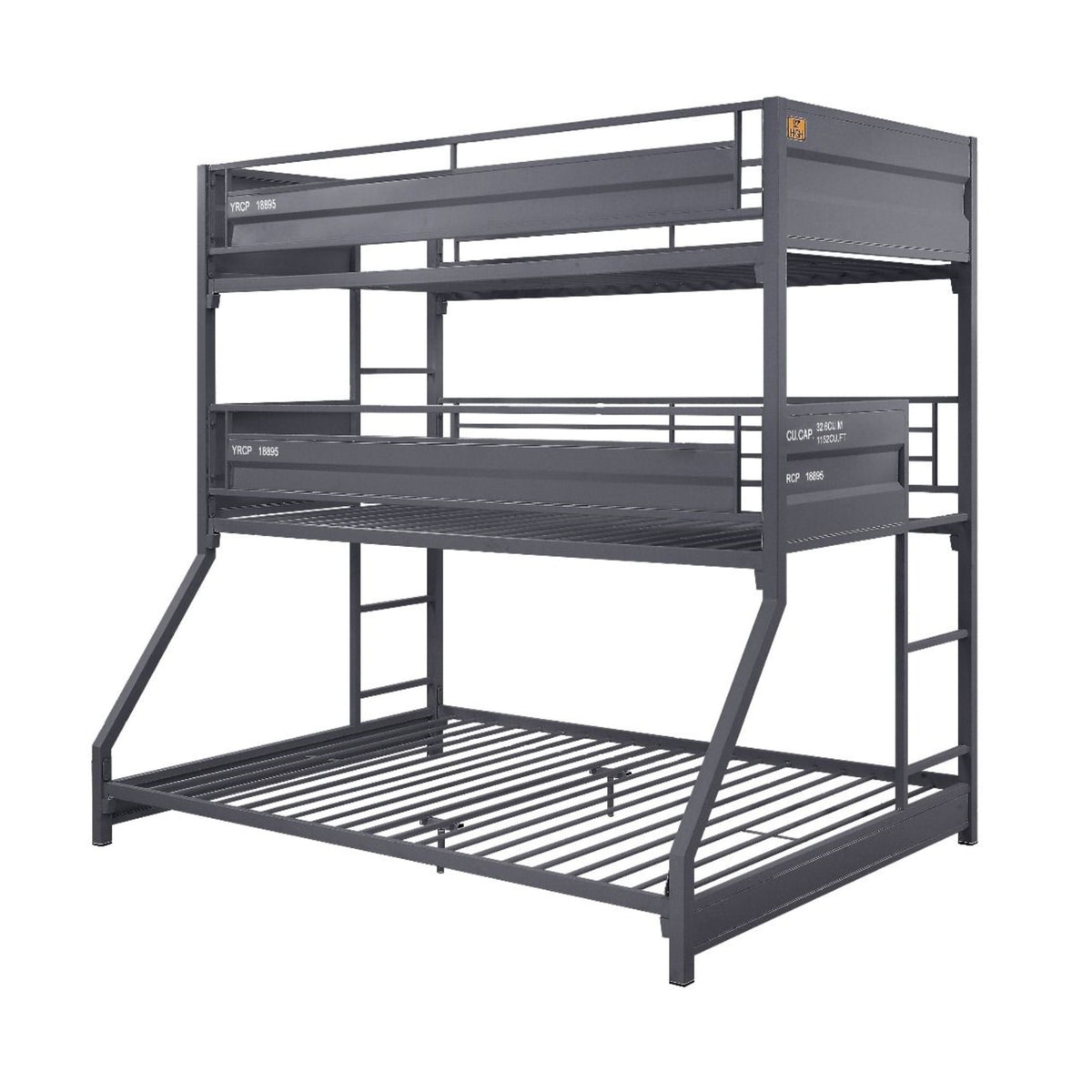 Twin/Twin/Full Triple Bunk Bed, Gunmetal Finish