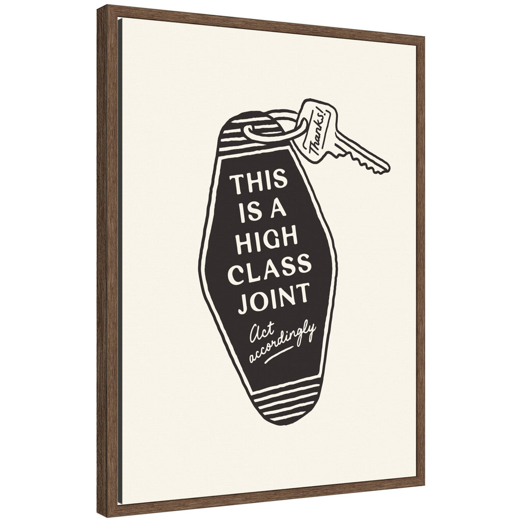 Retro Keychain This is a High Class Joint Black and White by Lucky Guava Framed Canvas Wall Art Print